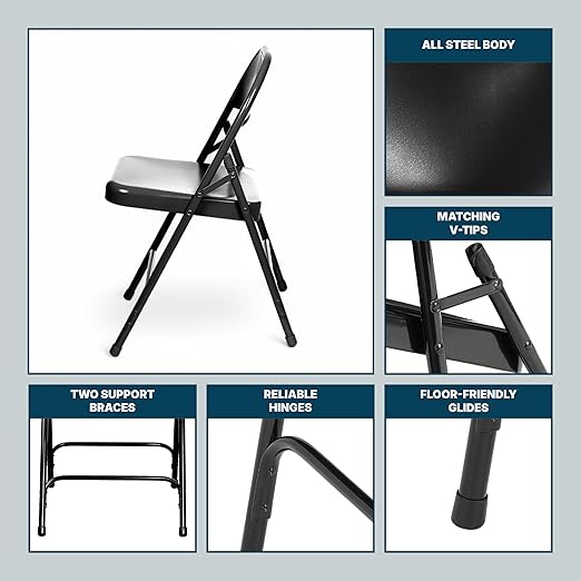 OEF Furnishings OEF50 Series All-Steel Heavy-Duty Folding Chairs with 500 lb Weight Capacity (4-Pack, Black)