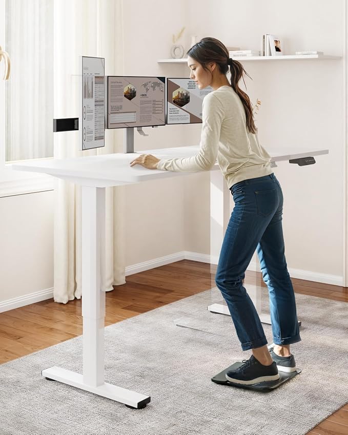 SANODESK Standing Desk Height Adjustable Electric Stand up Desk 71x32 Inches Sit Stand Home Office with Splice Board, White Frame/White Top