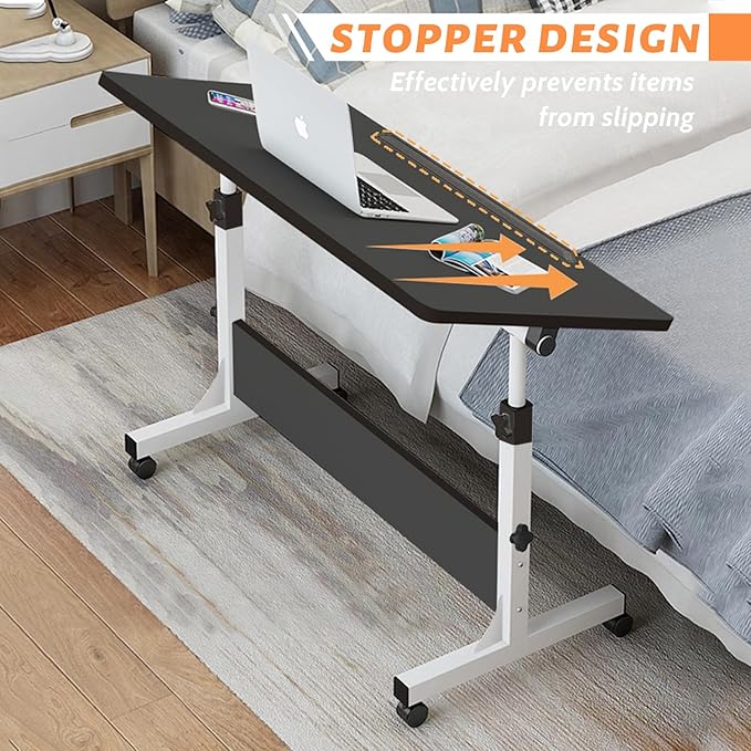 HDHNBA Rolling Desk Adjustable Height,Portable Laptop Desks,Small Standing Desk with Wheels for Home Office (31.50 * 15.75,Black)