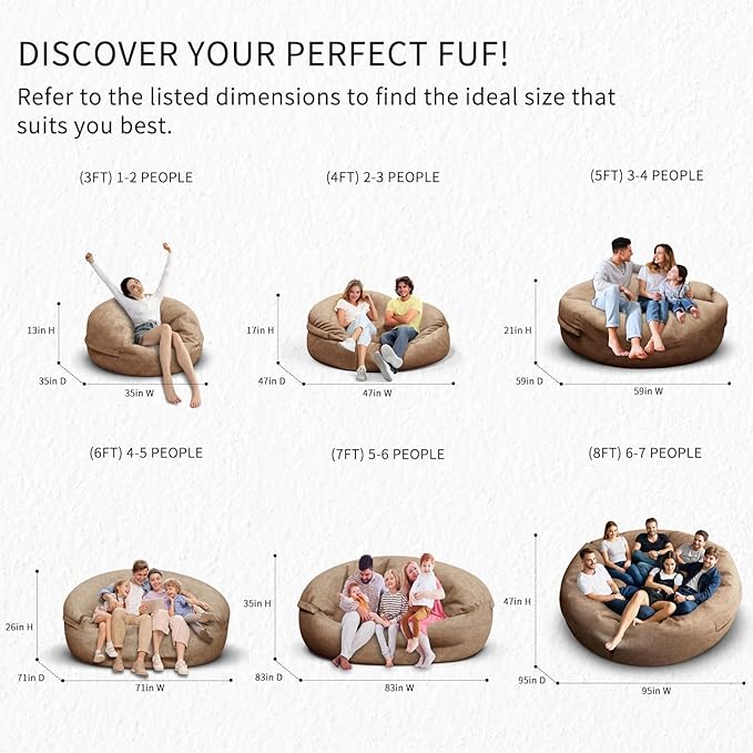 Bean Bag Chair for Adults 7FT,Soft Removable Cover for Teens/Girls Bedroom,Fluffy Giant Round Floor Beanbag Lounger Chairs (No Filler,Tan)