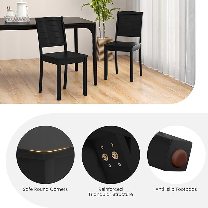 Giantex Wood Dining Chairs Set of 2, Modern Kitchen Chairs w/Rubber Wood Legs, Curved Backrest, Farmhouse Diner Chairs, Wooden Armless Side Chairs for Home Dining, Restaurant, Load 400 LBS, Black