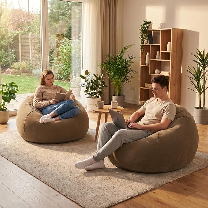 DYRABREST 6 Pcs Bean Bag Chairs for Adults, Inflatable Chairs with Air Pump, Folding Blow Up Couch, Flocking Portable Lazy Sofa for Movie Night, Living Room, Camping (Brown)