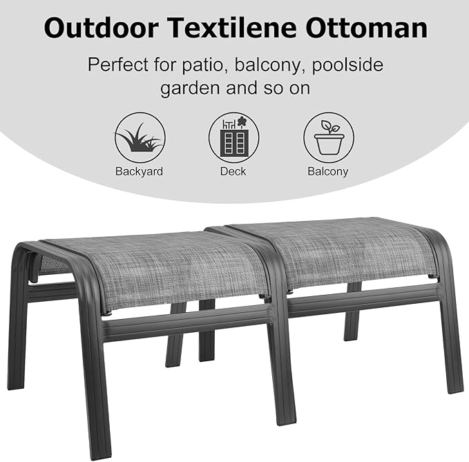 Deguifei Patio Outdoor Ottoman Footstools Assembled Aluminum Footrest Side Table Small Chairs Patio Ottoman 2 Set Grey