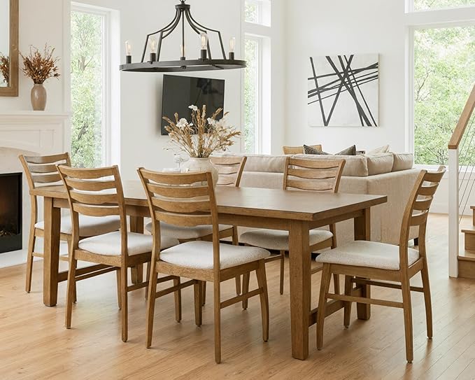 HNY Modern Farmhouse Dining Chairs Set of 6, White Sherpa Boucle Upholstered Seat Kitchen Chairs, Rustic Industrial Armless Side Chairs with Brown Wooden Frame for Dining Living Room Restaurant