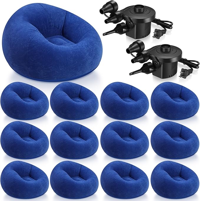 Realspring 12 Pcs Inflatable Bean Bag Chairs for Adults with Electric Air Pump, Blow up Couch Folding Portable Inflatable Couch Lazy Sofa for Outdoor Movie Nights Camping Room (Dark Blue)