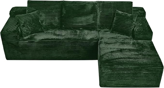 108" Boneless Cloud Sectional Couches for Living Room, Fluffy Comfy Soft L Shaped Memory Deep Seat Foam Boneless Couch, Modular Sectional Sofas with Right Facing Chaise, Green