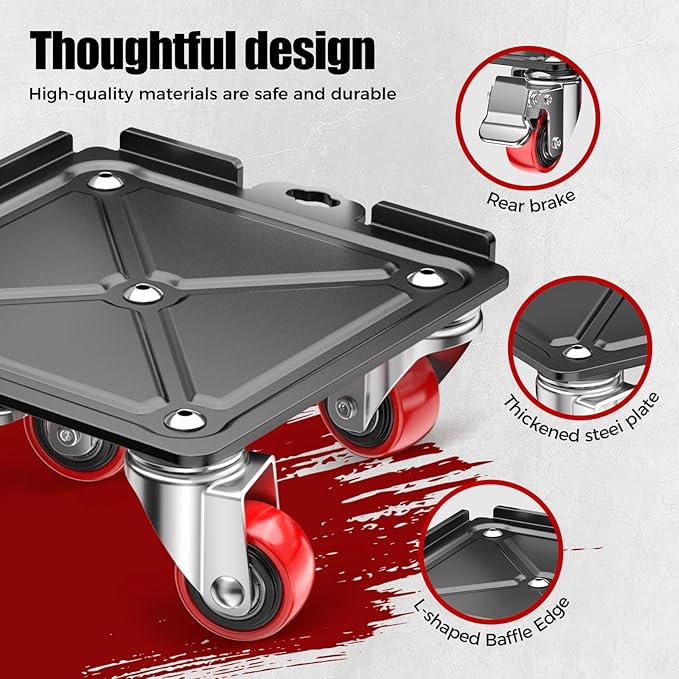 LOYAL TIGER Heavy Duty 3000LBS Furniture Dolly & Movers with 5 Wheels & Brake - 360° Rotating Moving Dolly for Furniture, Piano, Appliances - 6.4 Inch Non-Slip Sliders, Red