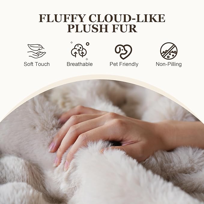 Bean Bag Chair for Adults, Lovely Bean Bag Chair with Plush Faux Fur, Lazy Floor Sofa, Comfy Reading Nook Chairs, Couch Single Sofa for Living Room Bedroom Office (Beige)