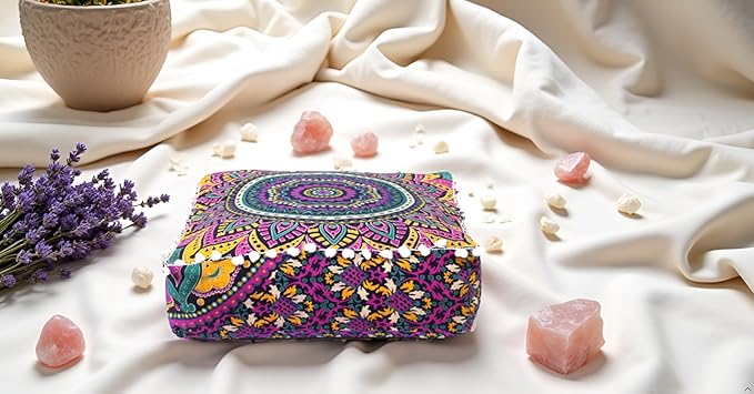 CRAFT KALA Large Hippie Mandala Meditation Floor Ottoman Pillow Cushion Pouf Cover Square Poufs Bohemian Circle Floor Cushion Case Outdoor Fireplace Yoga Living Room Decor Cover New Pink, 24" Square