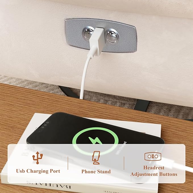Power Recliner Chair - Reclining Sofa with USB Charging 270° Rocking 330 lbs Capacity Snow Velvet Fabric Rocker Recliner for Adults & Elderly Glider Rocking Chair for Living Room and Bedroom