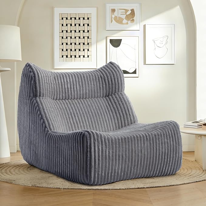 Big Bean Bag Chairs, Lazy Floor Sofa, Fireside Chair for Living Room, Bedroom, Office (Grey, Single Seat)