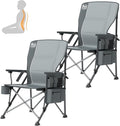 TIMBER RIDGE Oversized Folding Camping Chair with Lumbar Support Adjustable High Back Heavy Duty for Adults Support up to 500lbs with Cup Holder, Cooler Bag, Side Pocket, Grey 2 Pack