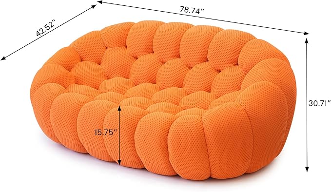 JACH 78.74'' Modern Bubble Sofa, Comfy Upholstered Loveseat Couch, Lazy Floor Sofas, Curved Couches, 3D Honeycomb-Shaped Leisure Couch for Living Room, Apartment, Small Space, Orange
