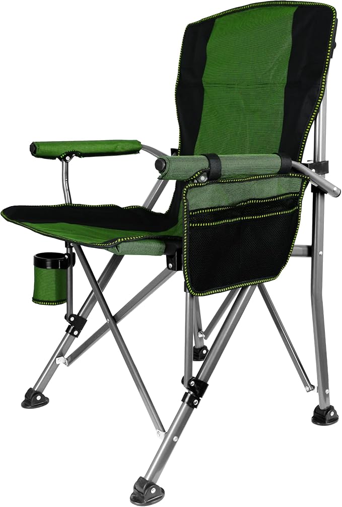 Folding Camping Chair with Cup Holder and Storage Bag, Heavy Duty Support 400 LBS, Oversized Collapsible Portable Camping Chair for Outdoor Camp, Picnic, Travel, Fishing Green