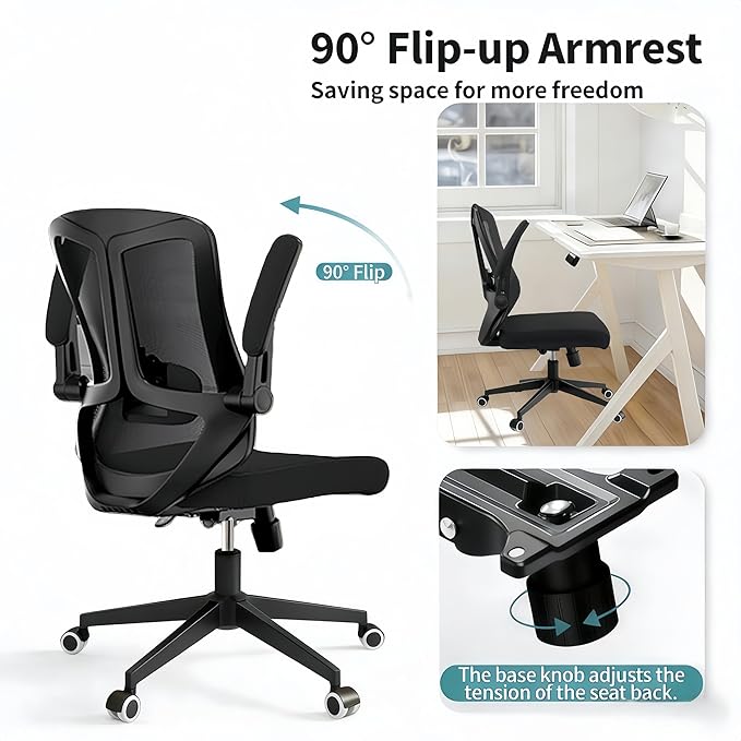 Ergonomic Office Chair - 400LB Comfy Desk Chairs with Lumbar Back Support, Mesh Computer Chairs with Wheels and Arms for Home Office, Study (Black-Without Headrest)