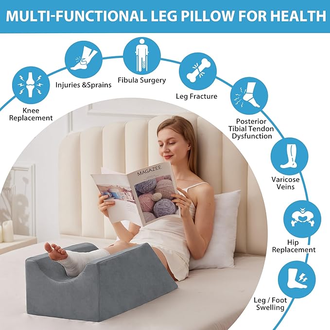 MEGCXIT Leg Pillow Elevation Blood Circulation, Wedge Pillow for Legs Swelling, Knee Pillow Wedge Post Surgery, Leg Elevation Pillows for After Surgery, Memory Foam Foot Leg Elevating Pillow, Grey