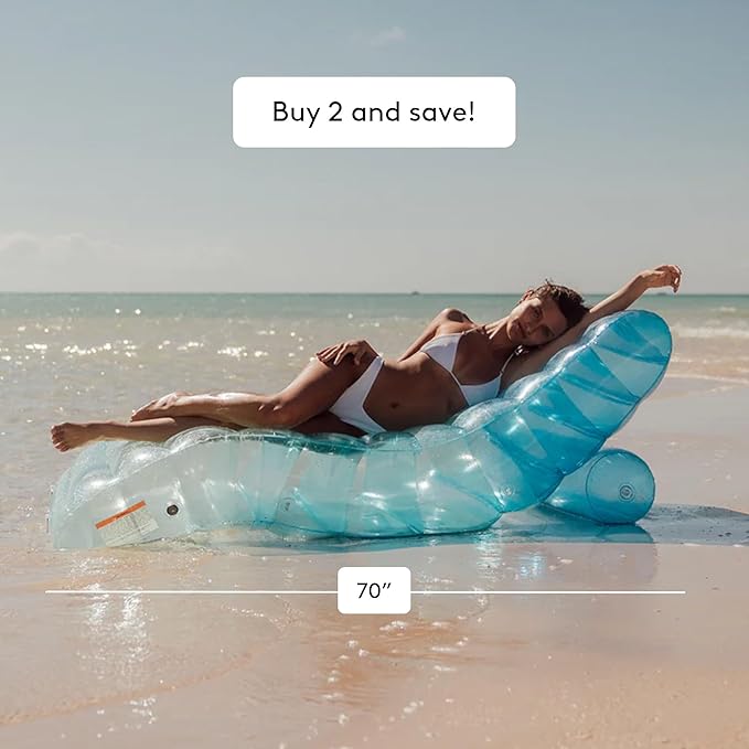 FUNBOY Giant Inflatable Luxury Tri-Color Blue Chaise Lounger, Chair Pool Float for Adults, Perfect for a Summer Pool Party, Bundle Pack of 2