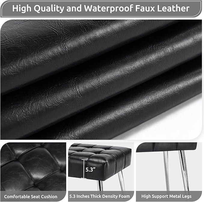 Apicizon 44.5”Bench for Bedroom, Modern Faux Leather End of Bed Bench with Metal Legs, Upholstered Sitting Bench for Front Door Entrance,Bedroom,Dining Room, Entryway，Black