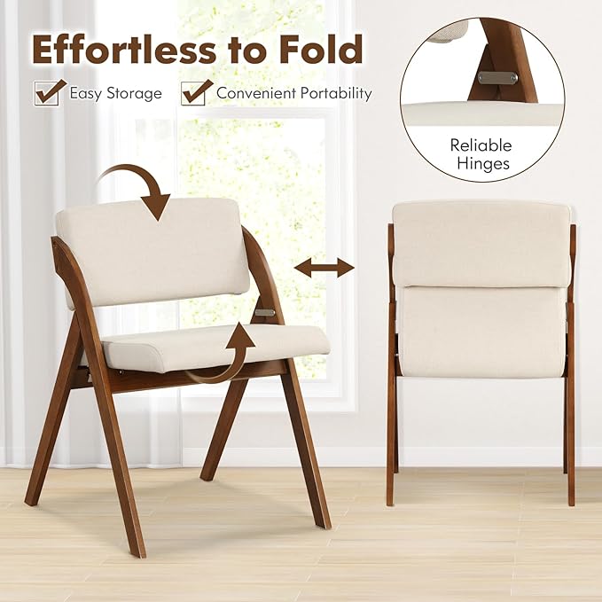 GOFLAME Folding Dining Chairs Set of 4, Upholstered Kitchen Chairs with Padded Seat & Backrest, Modern Side Chairs with Rubber Wood Legs for Home Office Events, Wedding, No Assembly Needed, Walnut