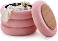 Wimarsbon Round Storage Ottoman, Modern Sherpa Footstool, Teddy Vanity Stool with Flip-Top Tray, Makeup Chair for Home Decor, Upholstered Footrest for Living Room & Bedroom (Pink L)