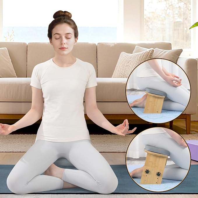 BALAPET Adjustable Height Meditation Bench, Portable Folding Meditation Chair with Velvet Cushion, Ergonomic Meditation Kneeling Stool for Yoga, Mindfulness&Zen Practice(Gray)