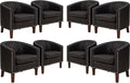 PrimeZone Barrel Chair, Comfy Accent Chair, Faux Leather Living Room Chairs Club Chairs with Cushion, Nailhead Trim and Diamond Mesh Backrest, Reading Chairs for Bedroom Waiting Room, 8PCS, Brown