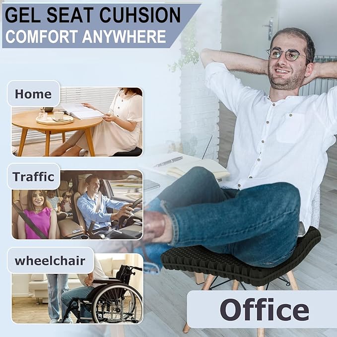 Helishy 20" Gel Seat Cushion for Long Sitting(Jumbo&Thick) – Office Chair Cushion – Wheelchair Cushions for Pressure Sores – Non-Slip Desk Chair Car Seat Cushion Driving – Sciatica & Back Pain Relief