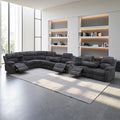 SIENWIEY Manual Recliner Sectional Sofa for Living Room,L Shaped Reclining Sectional Corner Couch with Sofa,Gray Corduroy Recliner Sofa Set with Storage Console/Drop Down Coffee Table/Cup Holders