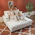 65" Oversized Chaise Lounge Chair Indoor, Upholstered Sofa Bed with Pillows & 2 Cup Holders, Sleeper Couch Comfy Corduroy Recliner Chair for Living Room, Movie Room, Bedroom, White