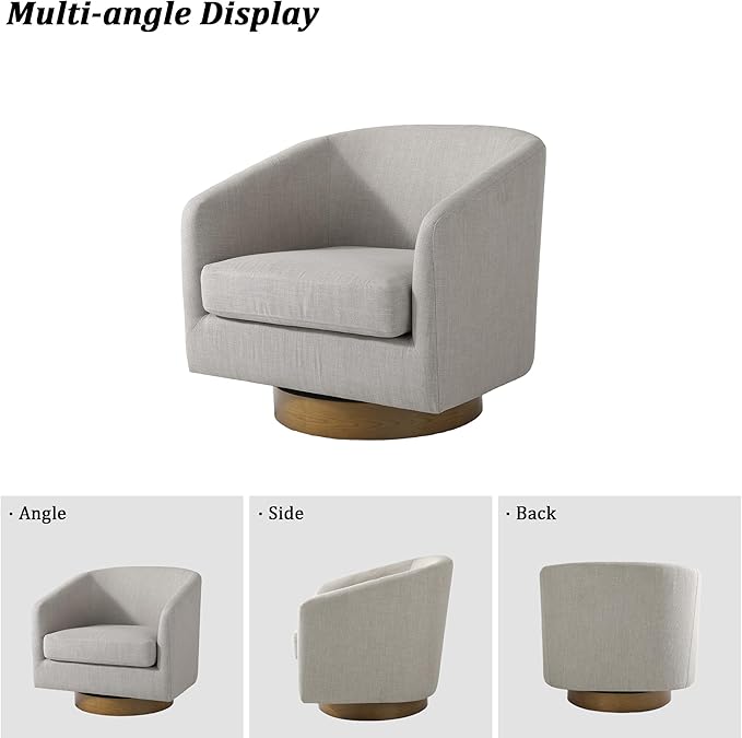 Swivel Barrel Chair, Modern Round PU Leather Accent Armchair for Living Room, Bedroom, Oversized Comfy Club Reading Chairs for Adults (Fabric Khaki, Set of 2)