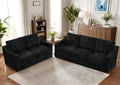 ACMEASE 2 Pieces Chenille Sofa Sets w/Comfortable Back Cushions, Modern Loveseat & Sofa w/Deep Seat Space, Upholstered 2 Seat & 3 Seats Couch Sets w/High Resiliency Foam for Living Room, Office Black