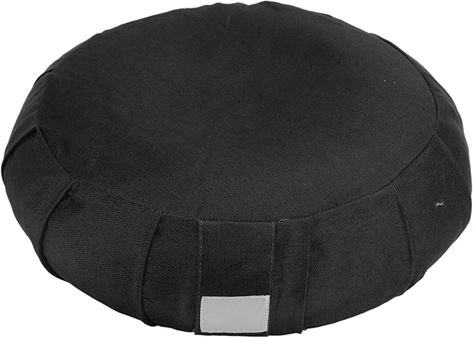 Ymiko Buckwheat Hull Meditation Pillow with Cotton Cover, Yoga Sitting Cushion for Floor Use, Kneeling Support with Carry Handle (Black)