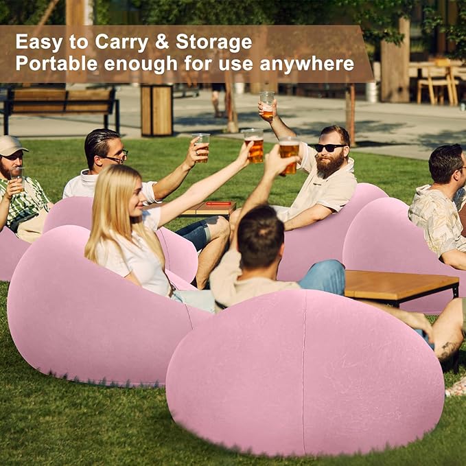 Realspring 12 Pcs Inflatable Bean Bag Chairs for Adults with Electric Air Pump, Blow up Couch Folding Portable Inflatable Couch Lazy Sofa for Outdoor Movie Nights Camping Room (Pink)