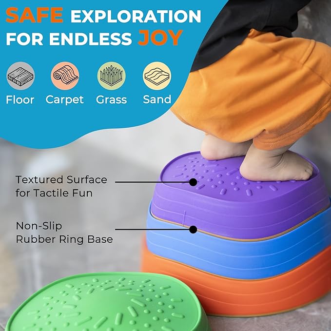 Oranmew Stepping Stones for Kids – Toddler Stepping Stones for Balance and Sensory Play, Non-Slip Indoor and Outdoor Balance Toys for Boys and Girls Age 3+, Stackable 6 Pcs Set
