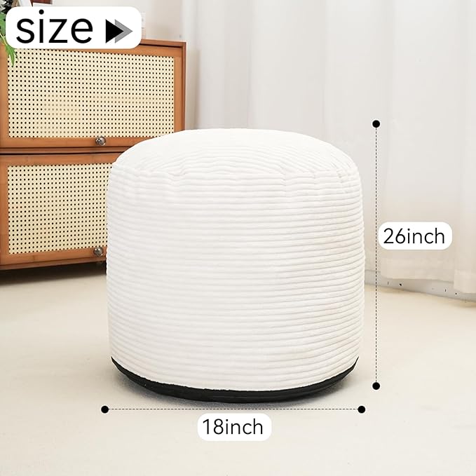 Yueyocici Pouf Ottoman Stuffed Round Modern Foam Filled Foot Rest Corduroy Poufs for Living Room Chair Decorative 20 X 15 Inches Fluffy Pouf Foot Stool Storage Ottoman, Beige