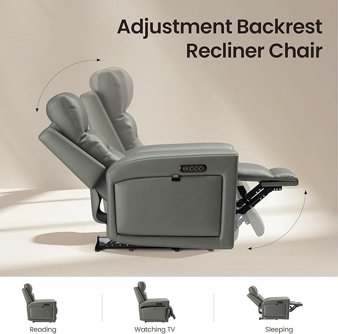COLAMY Aura Triple Motors Power Recliner Chairs with USB and Type C Port, Home Theater Chair with LED Lights, Electric Wall Hugger Recliner for Living Room, Grey