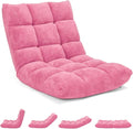 MAT EXPERT 14-Position Floor Chair, Floor Gaming Chair w/Soft Coral Fleece, Alloy Steel Frame, Padded Lazy Couch Recliner, Floor Chair with Back Support for Reading, Meditating, Playing Game (Pink)