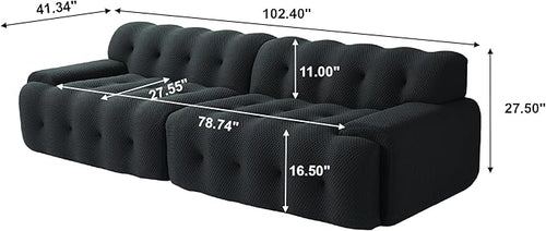 102.4inch Modular Sectional Couch,Oversized Loveseat Sofa, 3D Mesh Fabric Comfy Cloud Sofa Couches, Curved Couch for Living Room, Office, Apartment,No Assembly Required (Black, 102.4")