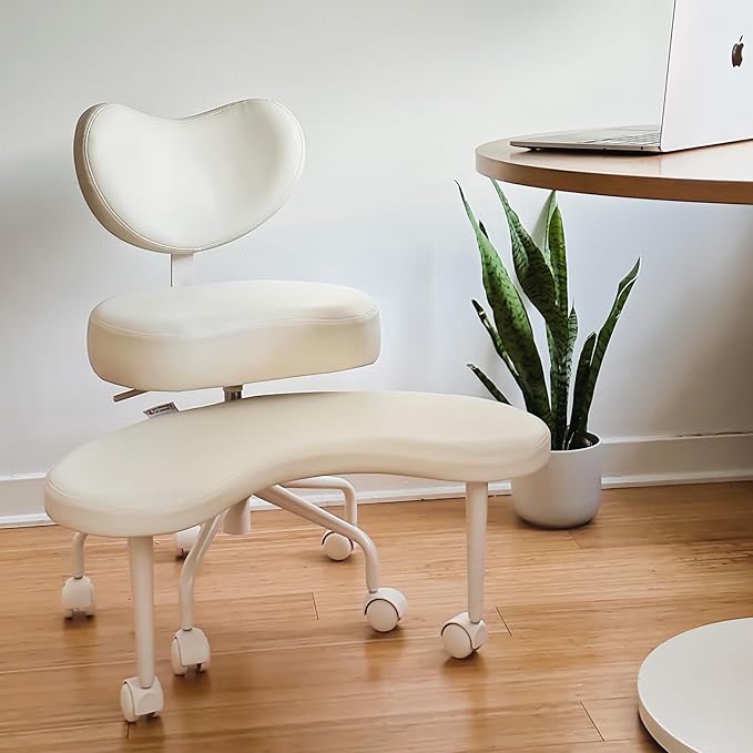 Pipersong Meditation Chair Plus, Cross Legged Chair with Wheels, ADHD Chair, Criss Cross Desk Chair with Lumbar Support and Adjustable Stool, Flexible Design for Fidgety Sitters, Ivory
