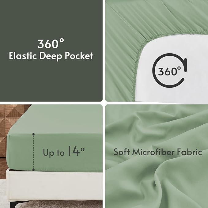 MUXHOMO 7 Pieces Queen Comforter Set, Reversible Bed in a Bag Queen Size, All Season Bedding Set with Comforter, Flat Sheet, Fitted Sheet, Pillowcases & Shams, Dark Green & Light Green