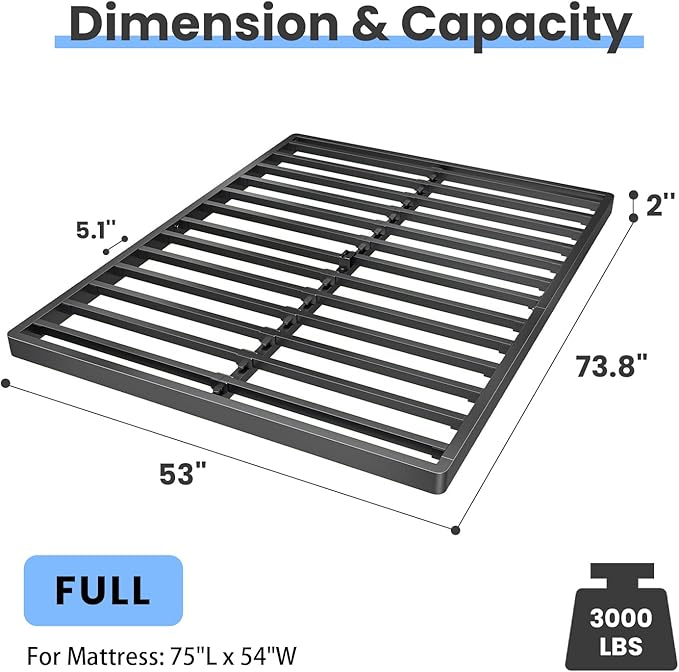 Superay 2 Inch Full Box Spring Low Profile, Heavy Duty Metal Box Spring Bed Base, Bunkie Board Bed Slat Replacement, Mattress Foundation, Easy Assembly, Noise Free