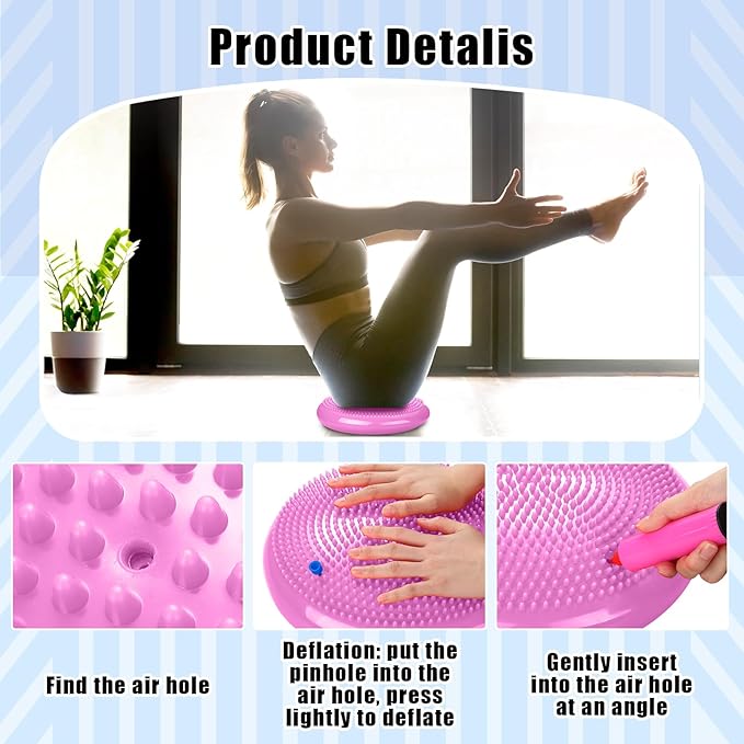 Silipull 2 Pcs Wiggle Seat Inflated Wobble Cushion Flexible Balance Disc with Air Pump for Core Stability Strengthening Improving Posture Physical Exercise