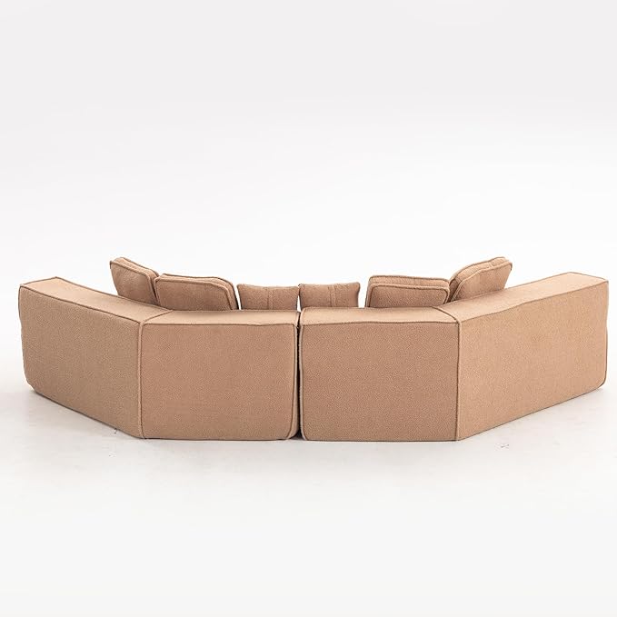 EPOFIT 132'' Oversized Teddy Fleece Modular 2-Seater Sofa, Compressed All-Foam Floor Couch with 6 Cushions, Low-Profile Cozy Sectional Sofa for Living Room & Apartment – Brown