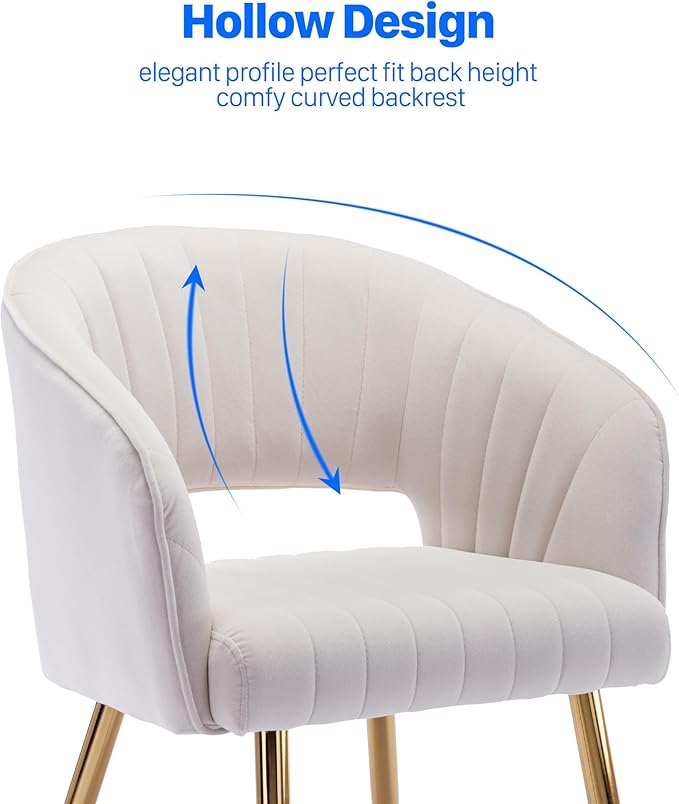 KCC Modern Velvet Dining Chairs Set of 4, Cream, Hollow Back, Tufted Kitchen Chairs Side Chairs with Gold Metal Legs for Living Room