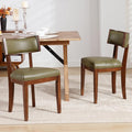DM Furniture Mid Century Modern Dining Chairs Set of 2 Faux Leather Upholstered Dining Room Chair with Curved Backrest Farmhouse Kitchen Chairs Solid Wood Side Chair for Living Room/Restaurant