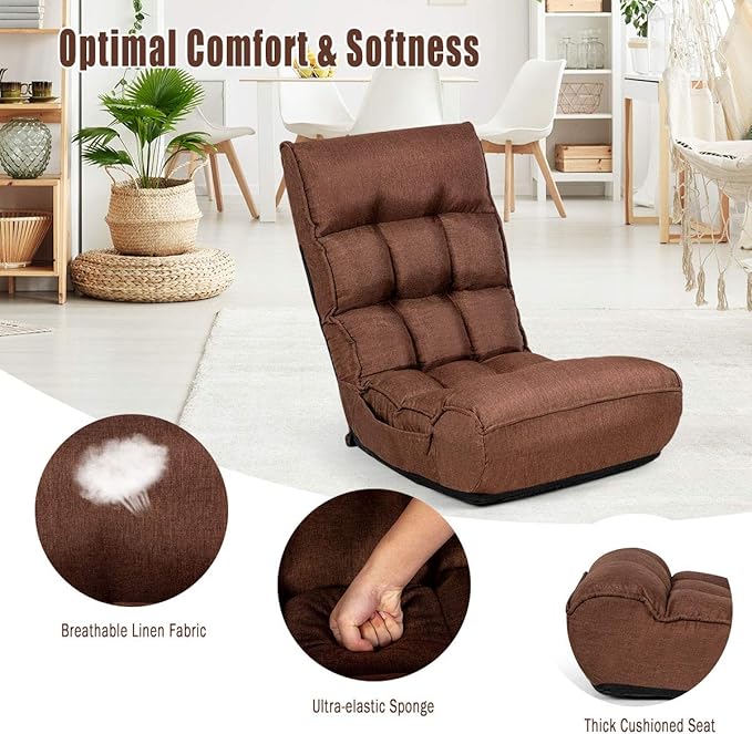 S AFSTAR Folding Floor Chair, Floor Gaming Chair with 5-Position Adjustable Headrest & 4-Position Backrest, Side Pocket & Thicken Cushion, Padded Floor Seat Lazy Chair for Living Room Bedroom