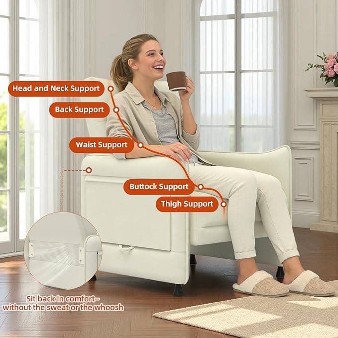 Upholstered Accent Sofas Set of 2, Modern Faux Leather Sofa Chairs with Hidden Foldable Tray & Side Pocket, Front Contour Arm Design, Small Accent Sofas for Small Spaces, Beige