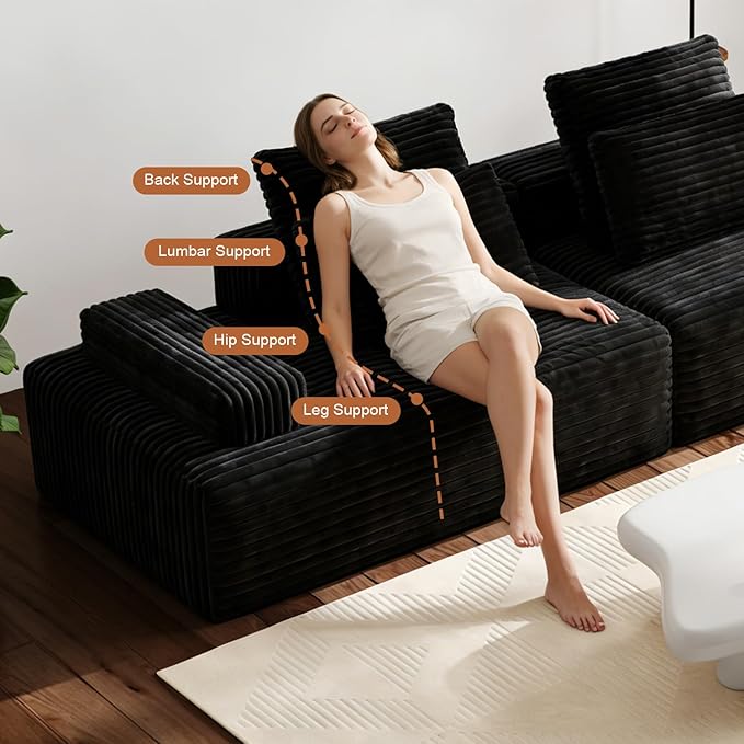 111" Oversized Chaise Lounge Boneless Chair Indoor, Cloud Couch Sectional, Sleeper Loveseat Sofa Bed, Modular Sectional Sofa,Corduroy Sofa, for Living Room, with Deep Seat, No Assembly Required ﻿