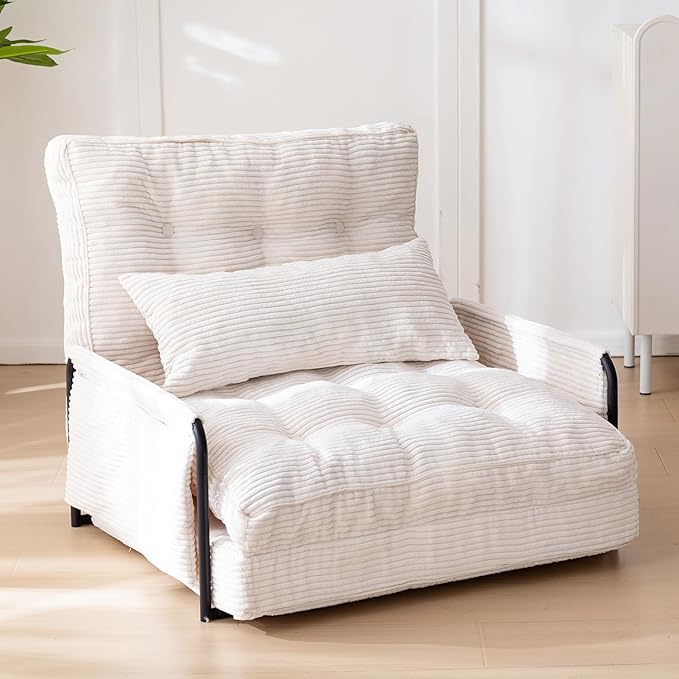 MAXYOYO Adjustable Floor Sofa Couch with Pillow, Multi-Functional Bean Bag Bed, 5-Position Foldable Lazy Sofa Sleeper Bed with Armrest, Versatile Floor Seating for Reading Gaming, Beige, Single