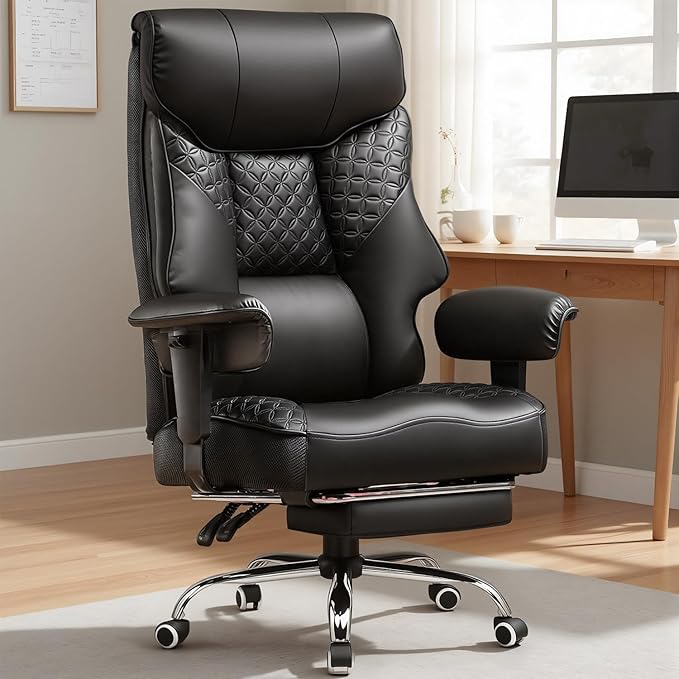 GTRACING Big and Tall Office Chair 400LBS Wide Ergonomic Gaming Chair with Deluxe Embossing Designed Leather with Foot Rest,150°Reclining Adjustable Soft Armrests Pocket Spring Back Support and Pillow